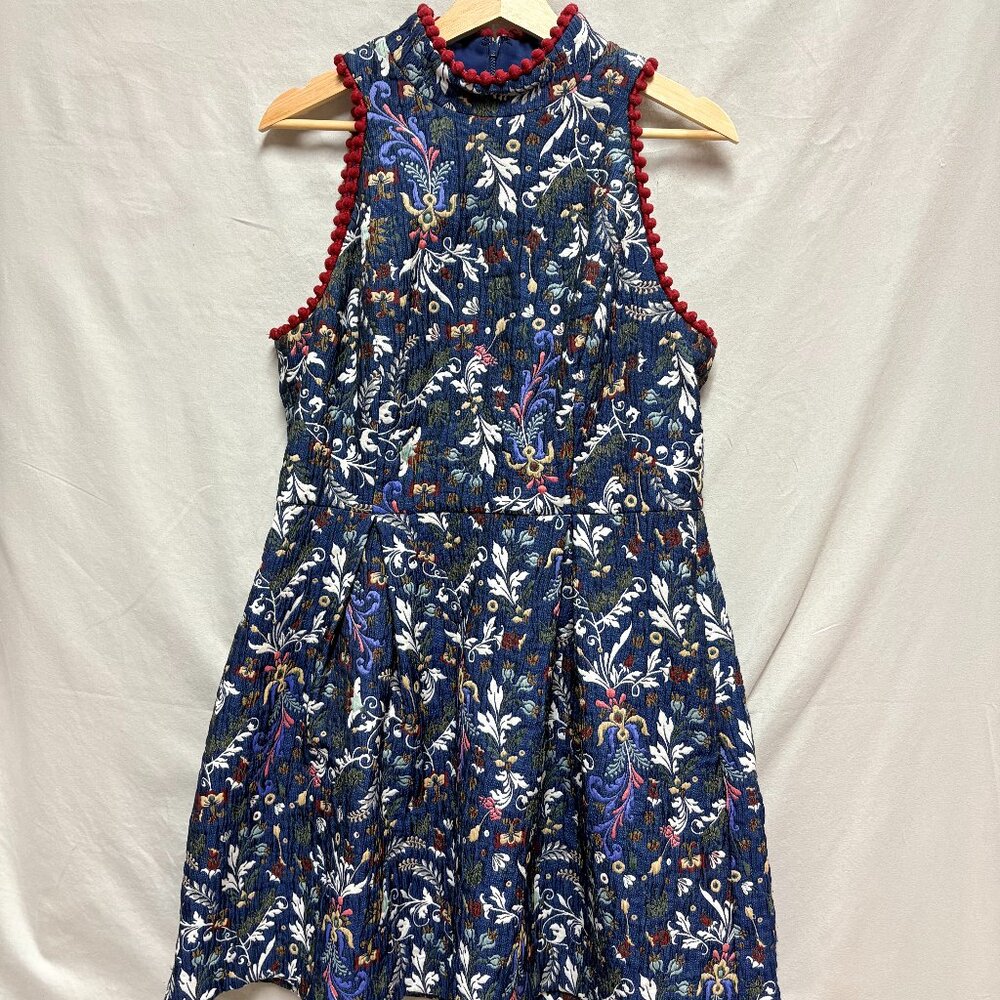Nicole Miller Anthropologie Floral Pom Pom Dress 12
